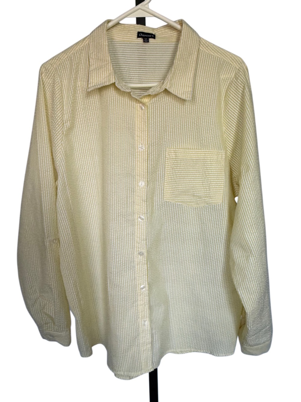 Office Womens Butter Yellow Striped Long Sleeve Button Up Shirt Size 1X Layer